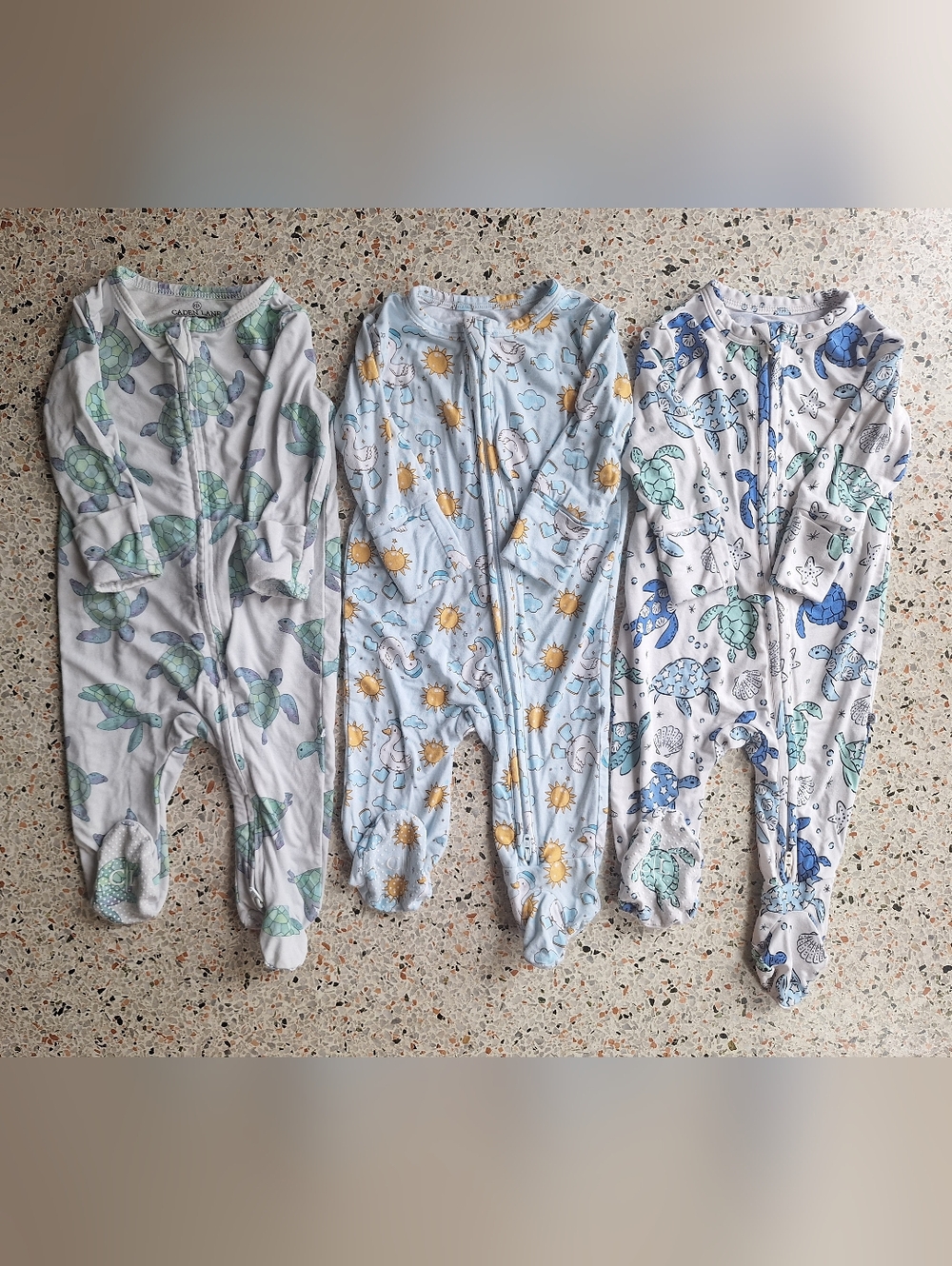 Caden Lane Baby Footie Sleepers in Blue, Green, Yellow